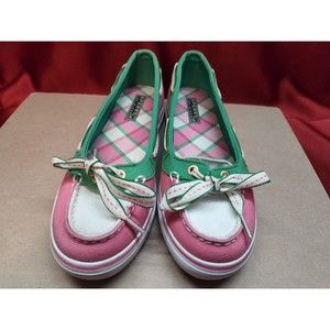 Sperry Women Size 6.5 Top Slider Hailey Pink Ivory Green Slip On Flats Boat Shoe
